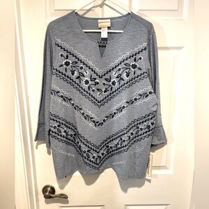 NWT Alfred Dunner Women's Blue Embroidered Top